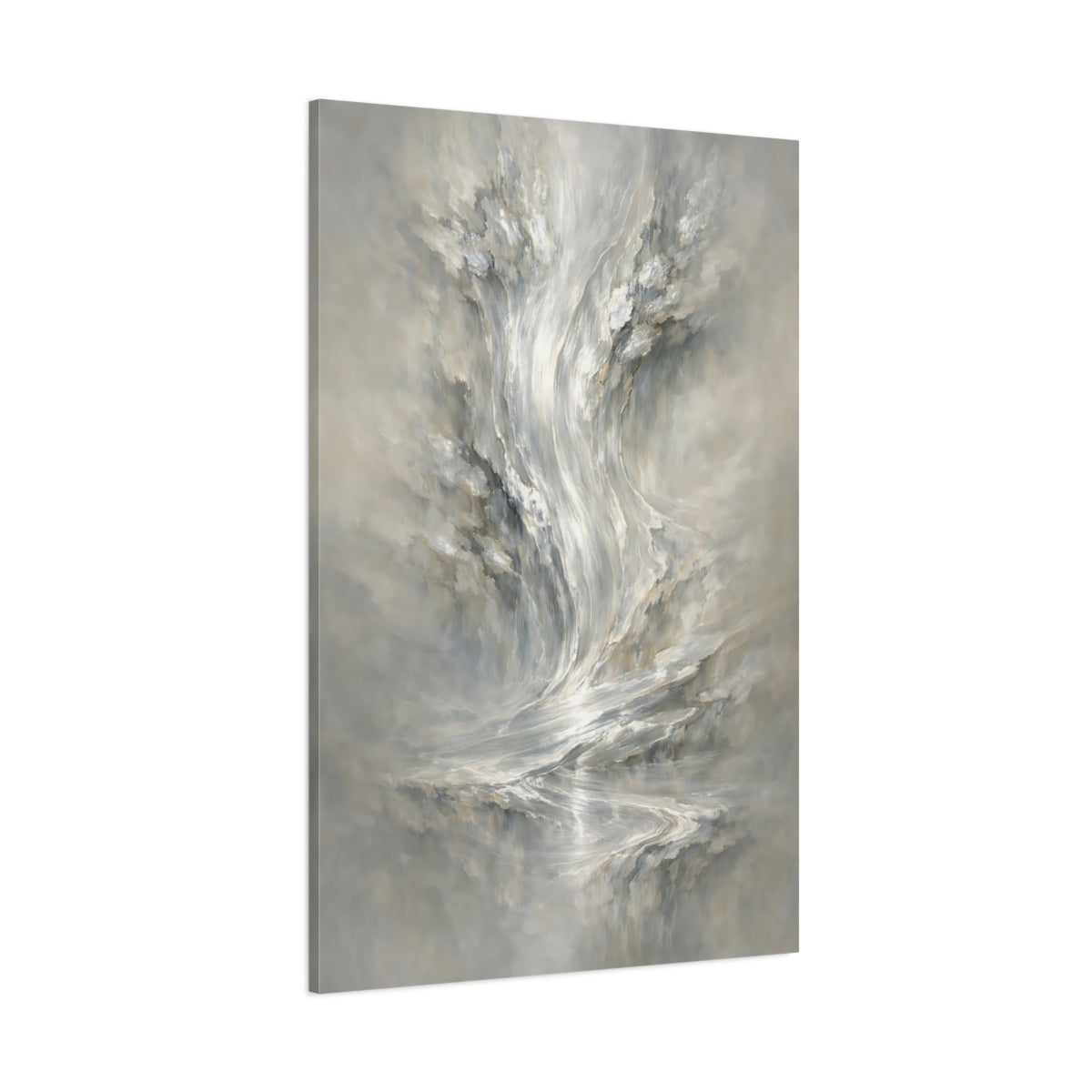 Main Mockup. Abstract Abstract Flow Grey And White Abstract shown as stretched canvas wall art