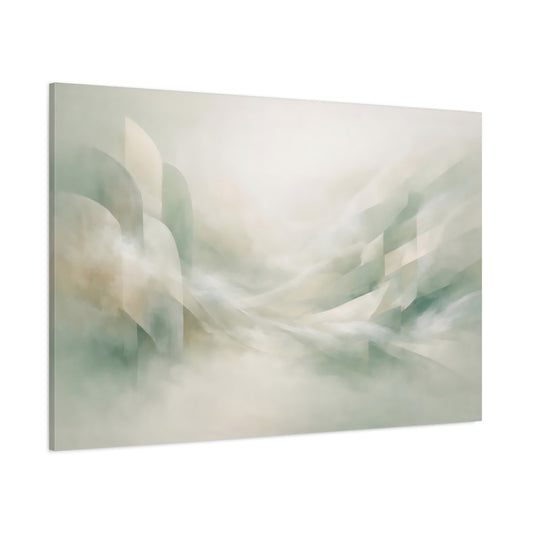 Main Mockup. Abstract Abstract Flow Muted Green Beige Abstract shown as stretched canvas wall art