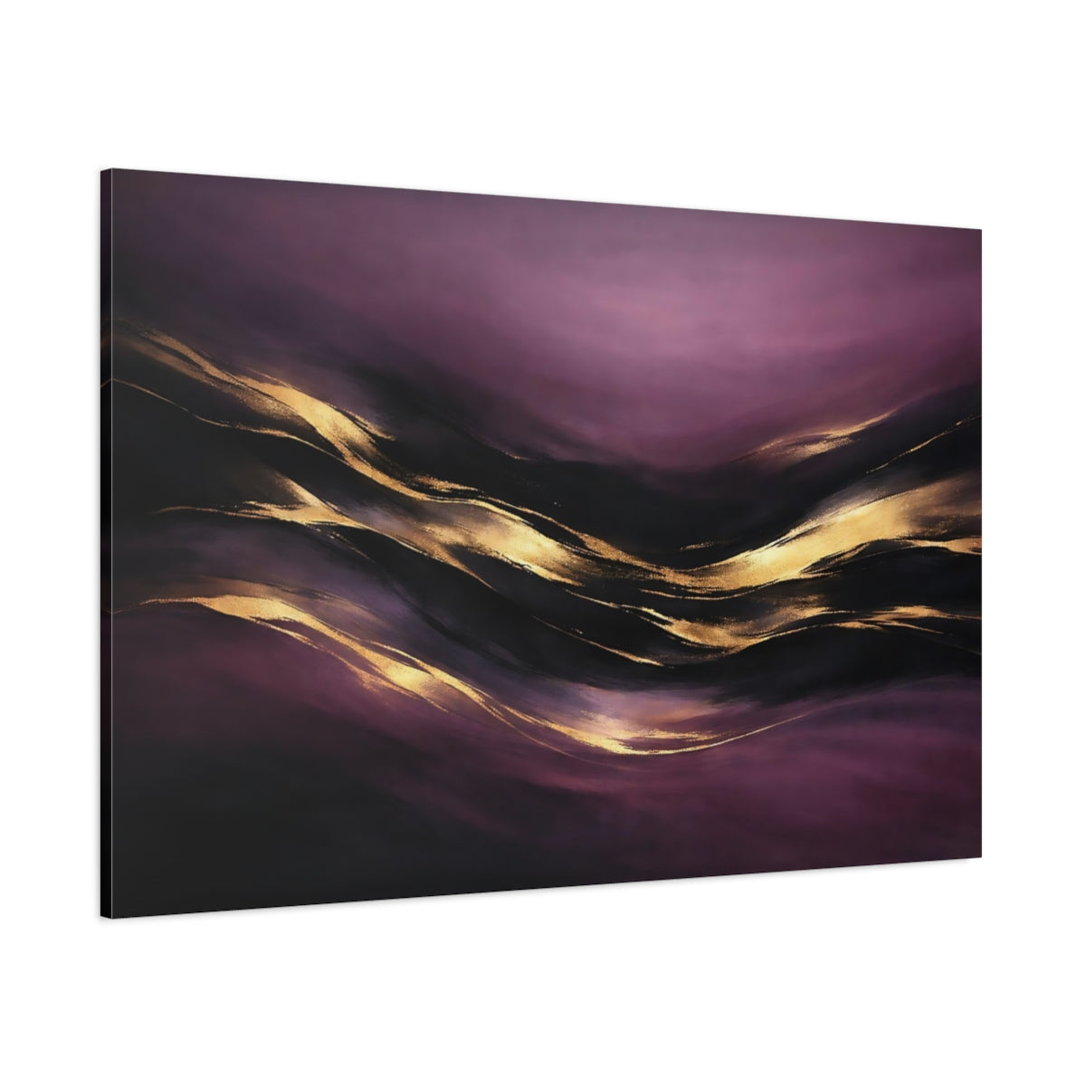 Main Mockup. Abstract Abstract Flow Purple Gold Abstract shown as stretched canvas wall art