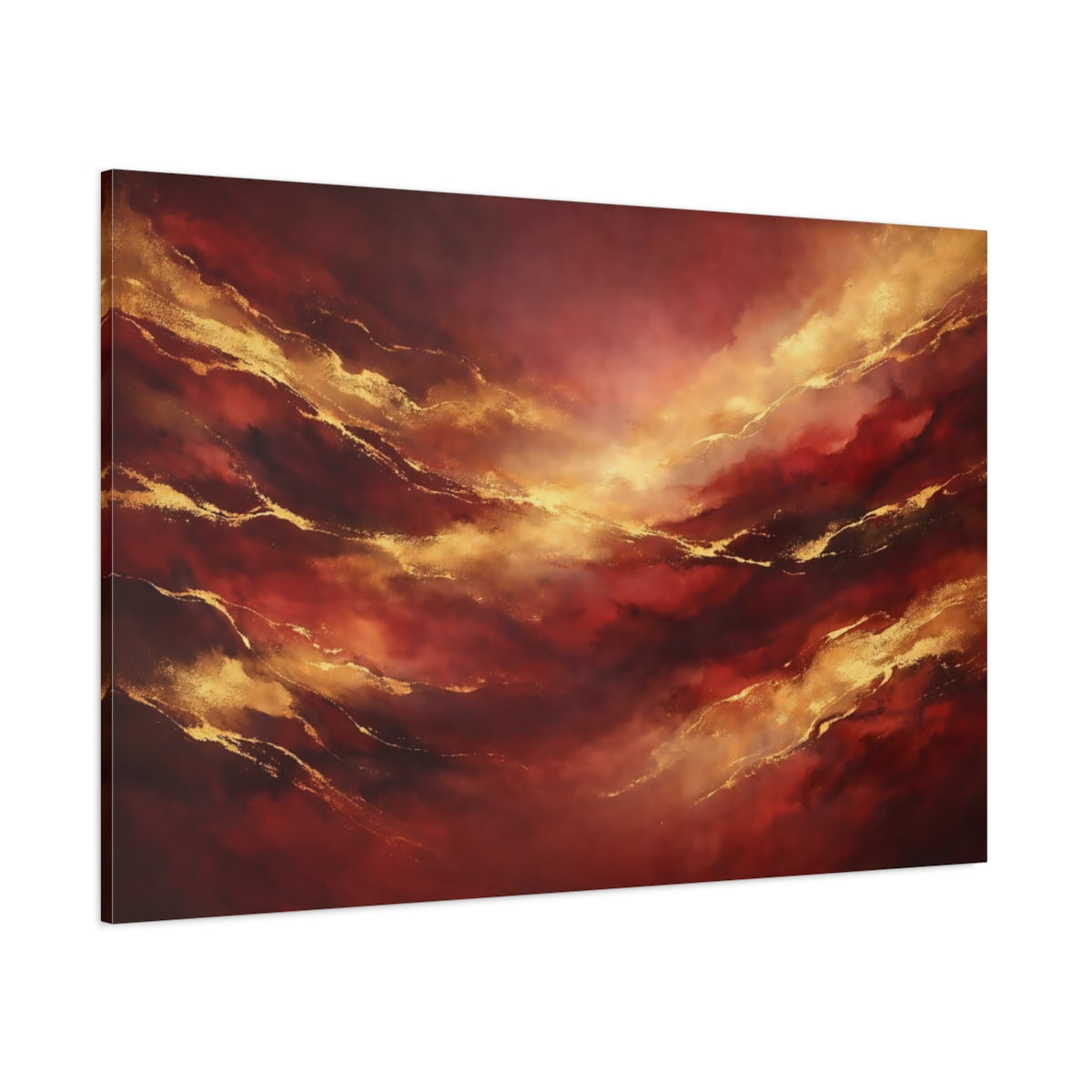 Main Mockup. Abstract Abstract Flow Red Gold Abstract shown as stretched canvas wall art