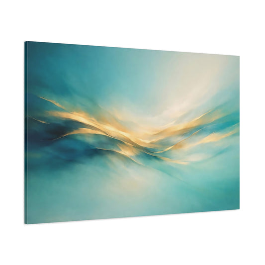 Main Mockup. Abstract Abstract Flow Teal And Gold shown as stretched canvas wall art