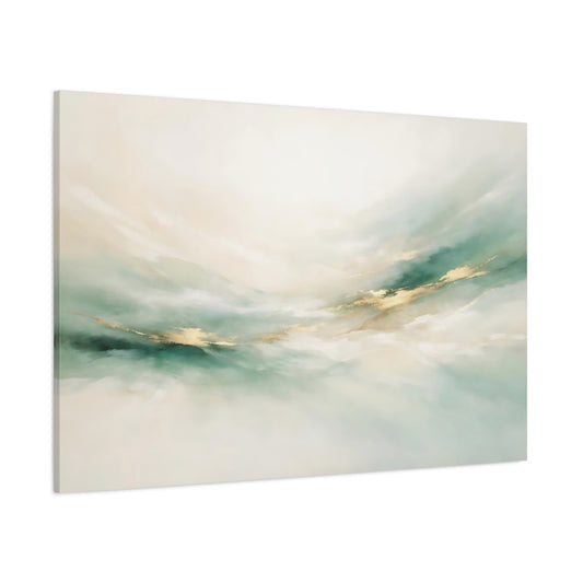 Main Mockup. Abstract Abstract Flow Teal Gold Abstract shown as stretched canvas wall art