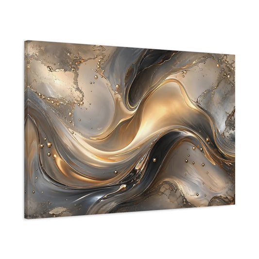 Main Mockup. Abstract Abstract Fluid Gold And Gray shown as stretched canvas wall art