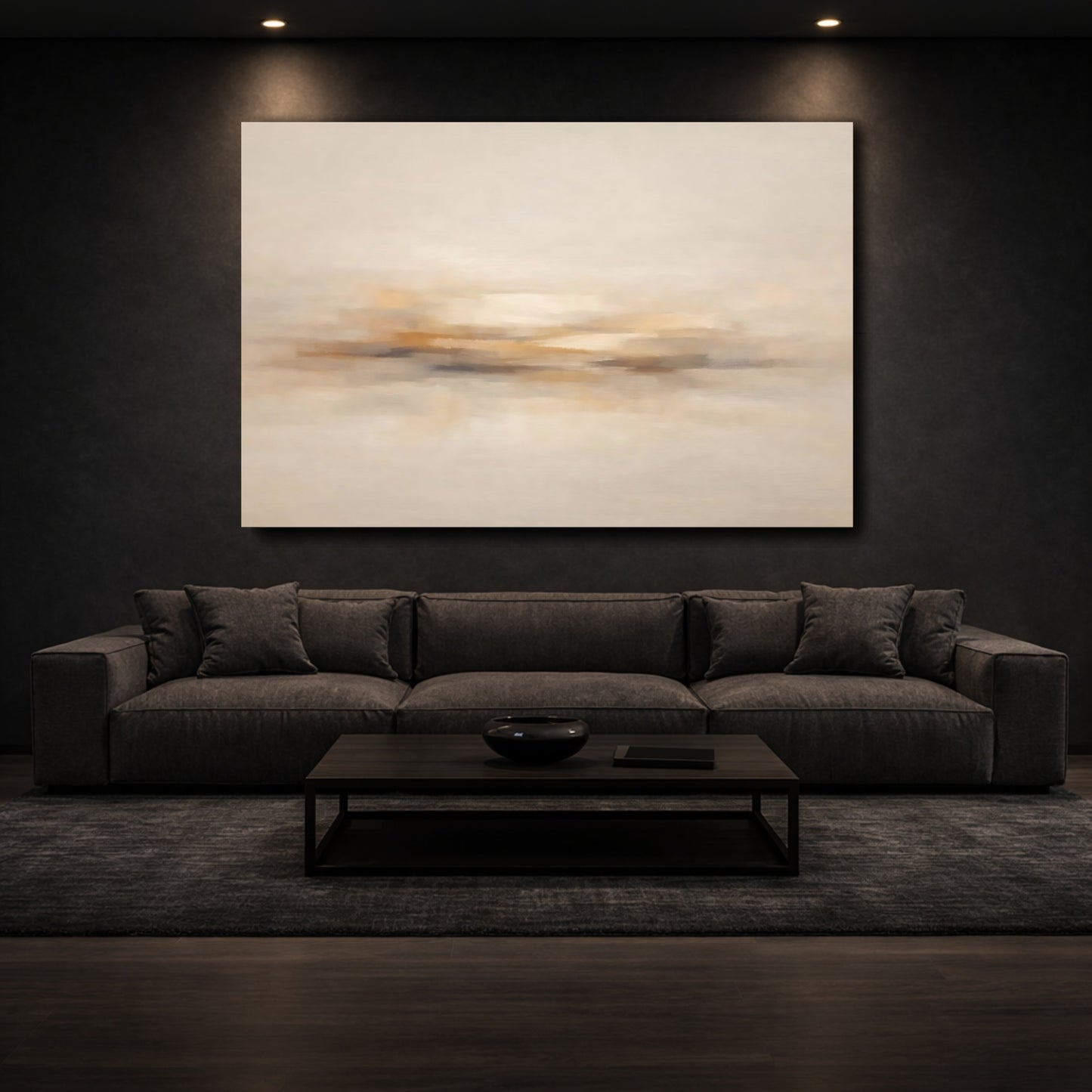 Mockup 2. Abstract Abstract Form Beige Brown Abstract shown as stretched canvas wall art
