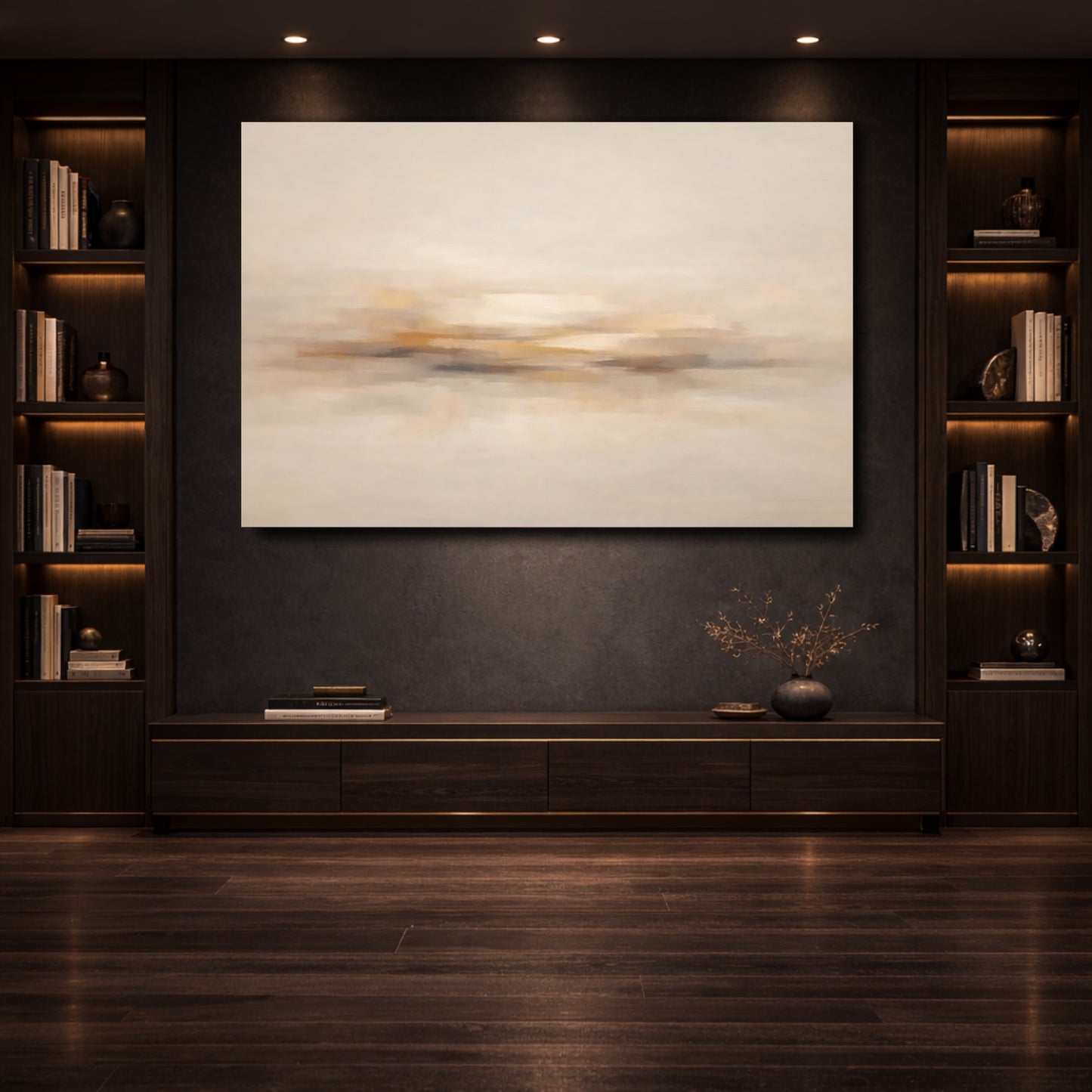 Mockup 3. Abstract Abstract Form Beige Brown Abstract shown as stretched canvas wall art