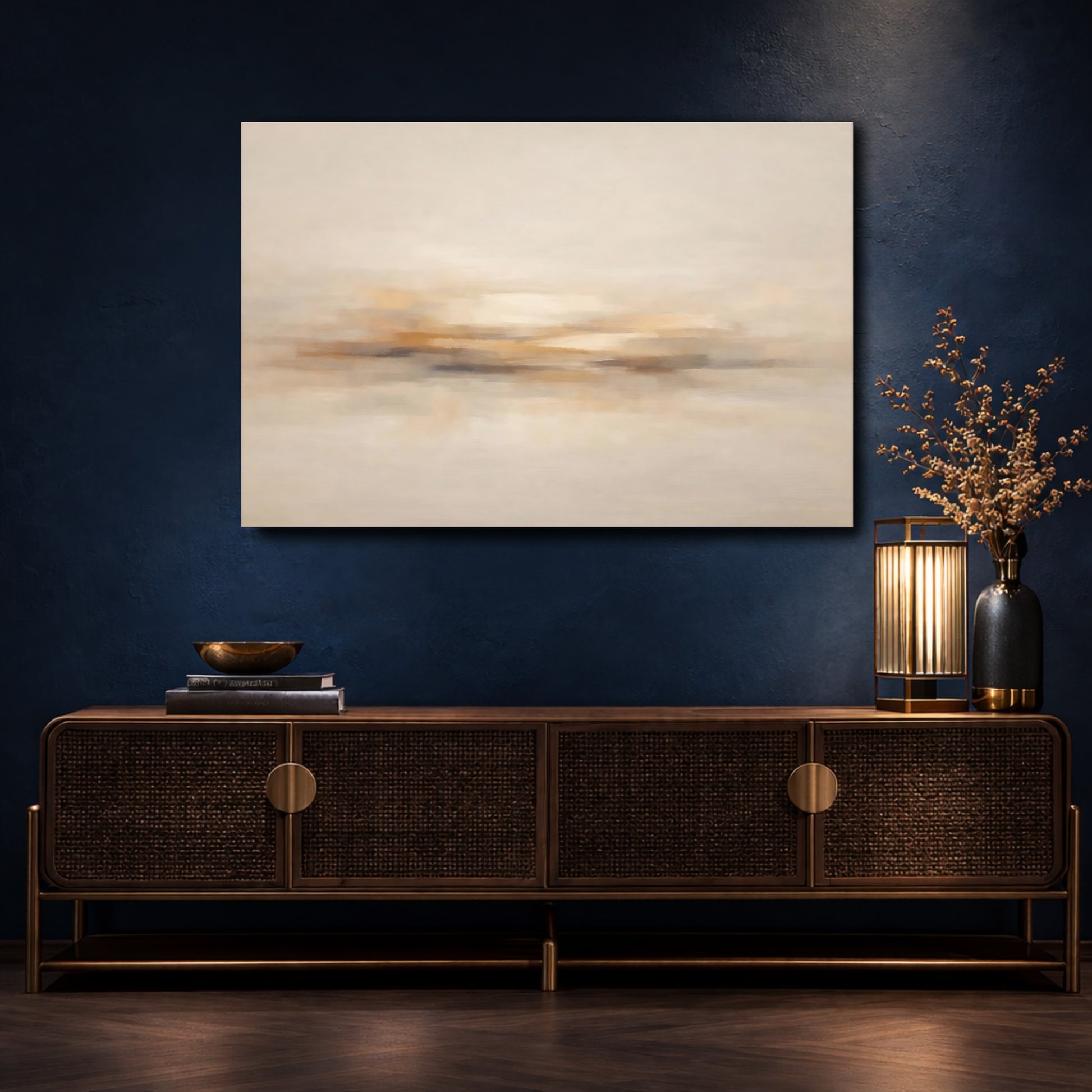 Mockup 4. Abstract Abstract Form Beige Brown Abstract shown as stretched canvas wall art