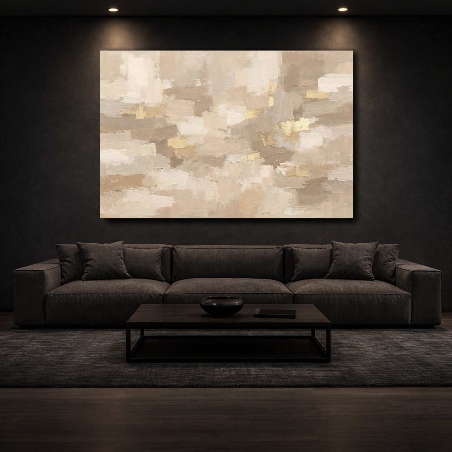 Mockup 2. Abstract Abstract Form Beige Gold Abstract shown as stretched canvas wall art