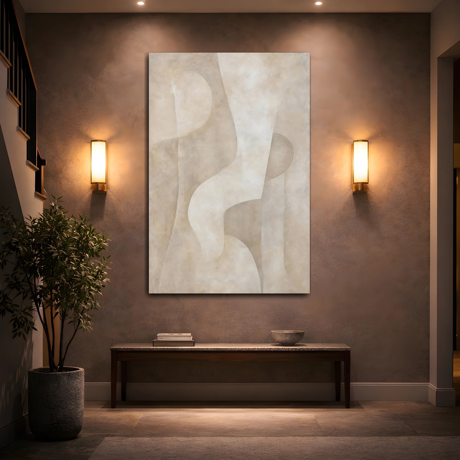 Mockup 2. Abstract Abstract Forms Beige Abstract shown as stretched canvas wall art