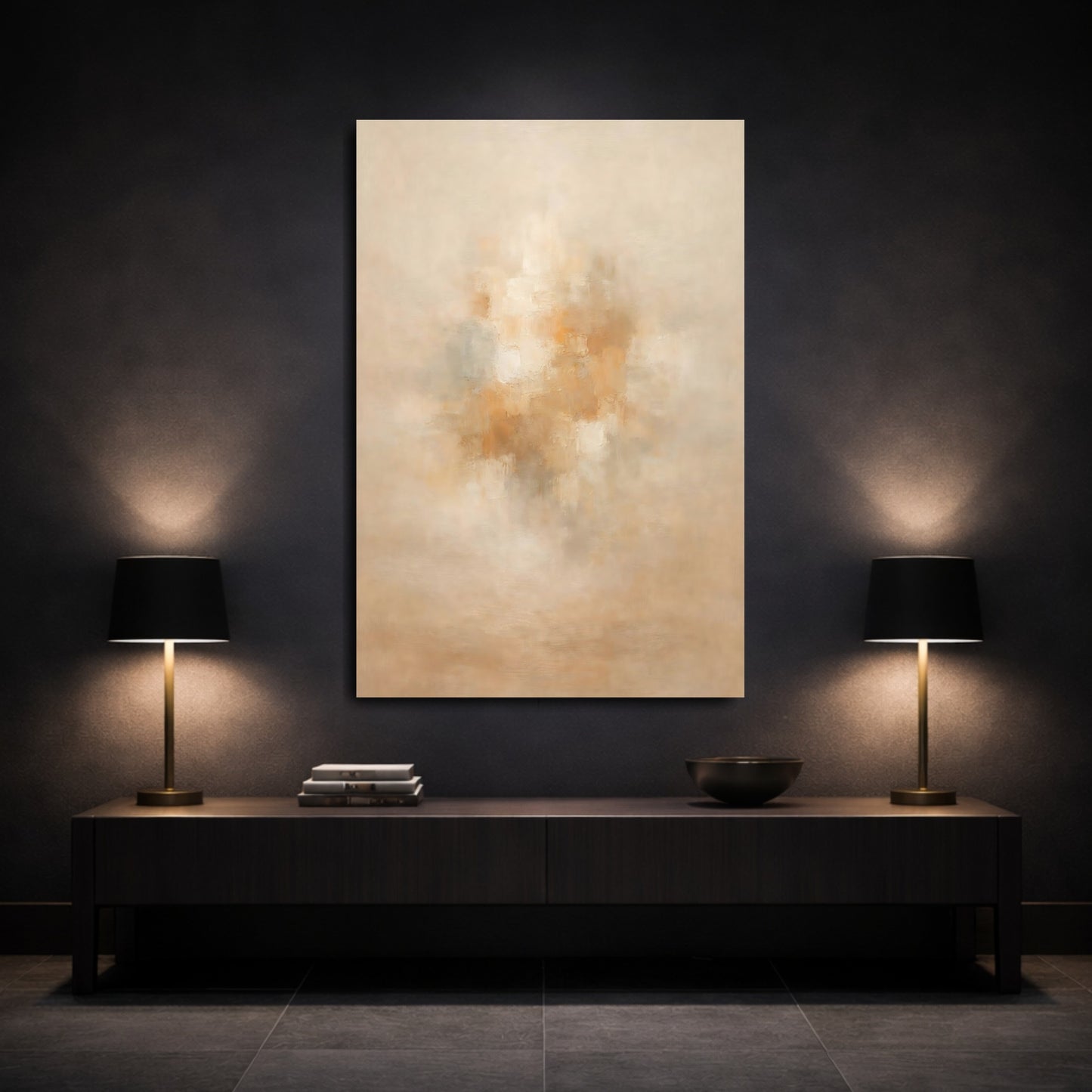 Mockup 2. Abstract Abstract Forms Beige Abstract Texture shown as stretched canvas wall art