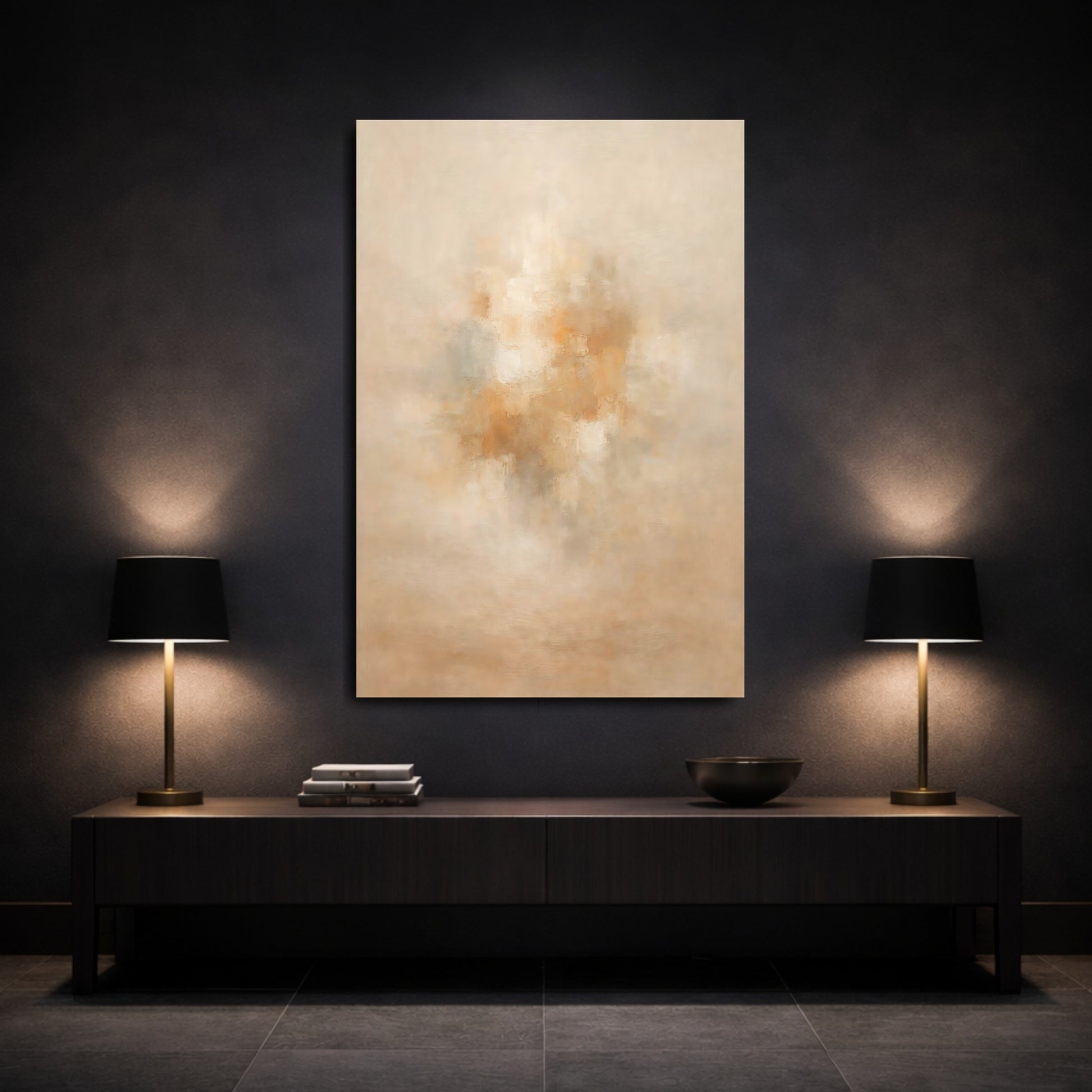 Mockup 2. Abstract Abstract Forms Beige Abstract Texture shown as stretched canvas wall art