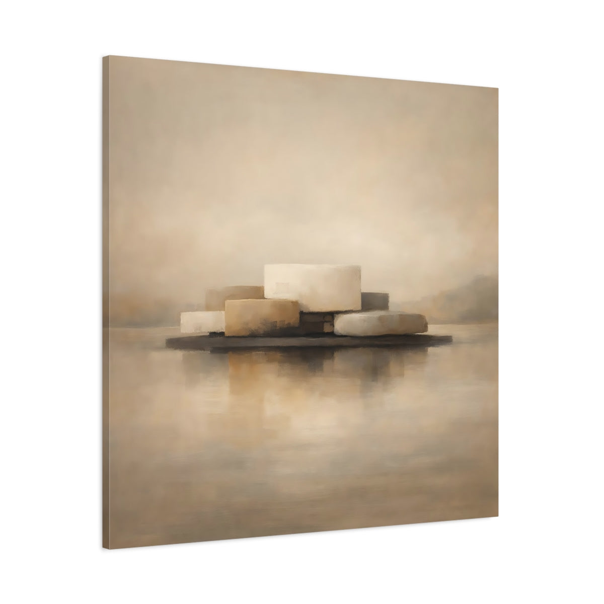 Main Mockup. Abstract Abstract Forms Beige And Brown shown as stretched canvas wall art