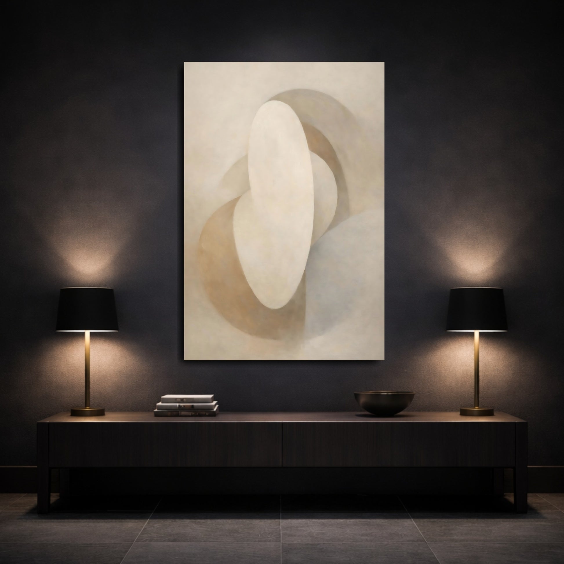 Mockup 2. Abstract Abstract Forms Beige And Brown shown as stretched canvas wall art