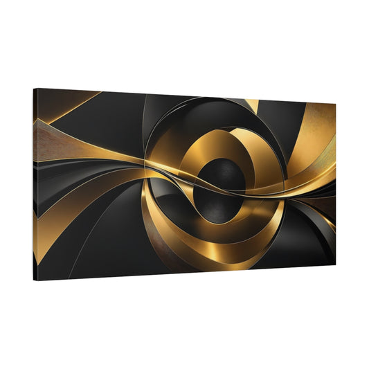 Main Mockup. Abstract Abstract Forms Black And Gold Abstract shown as stretched canvas wall art