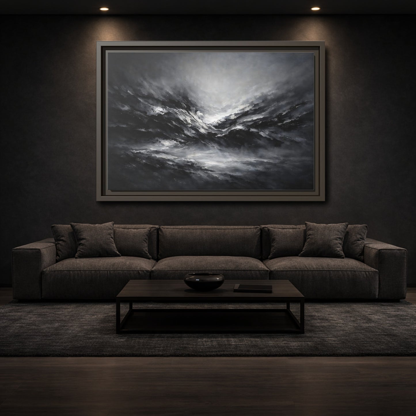 Mockup 2. Abstract Abstract Forms Black And White shown as stretched canvas wall art