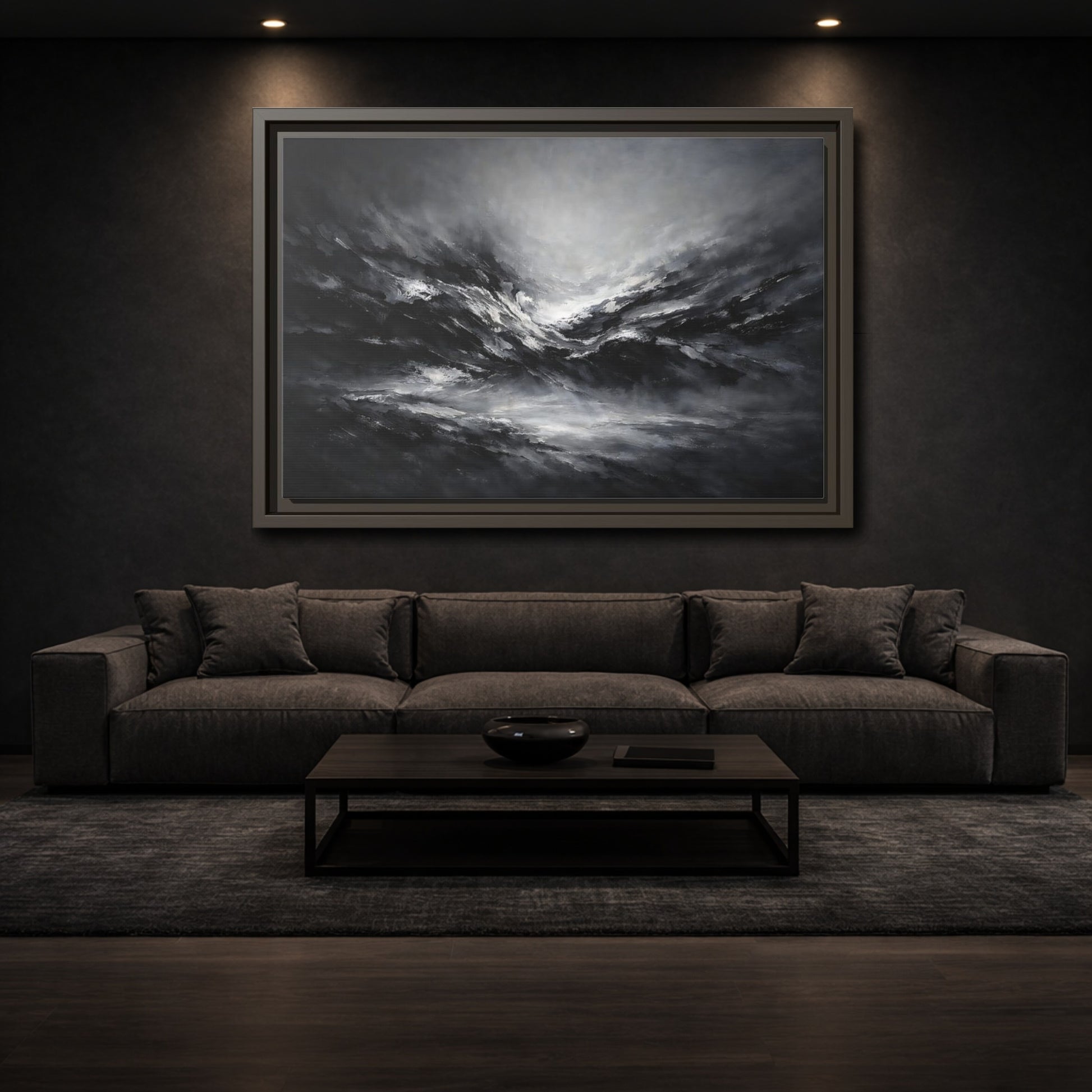 Mockup 2. Abstract Abstract Forms Black And White shown as stretched canvas wall art