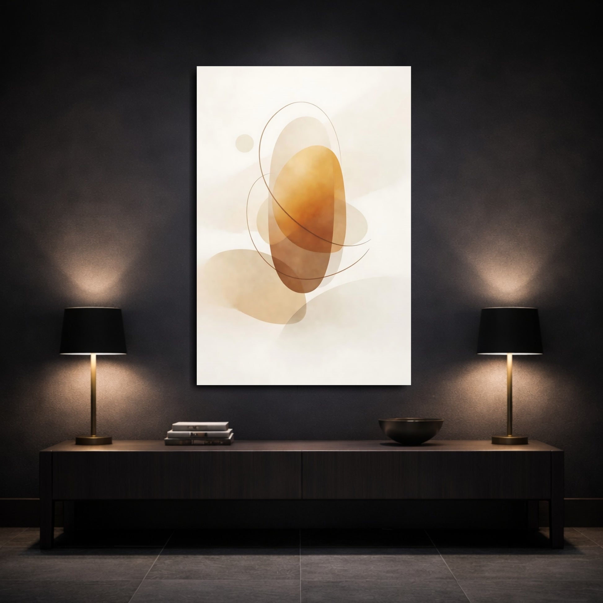 Mockup 2. Abstract Abstract Forms Brown And Beige Abstract shown as stretched canvas wall art