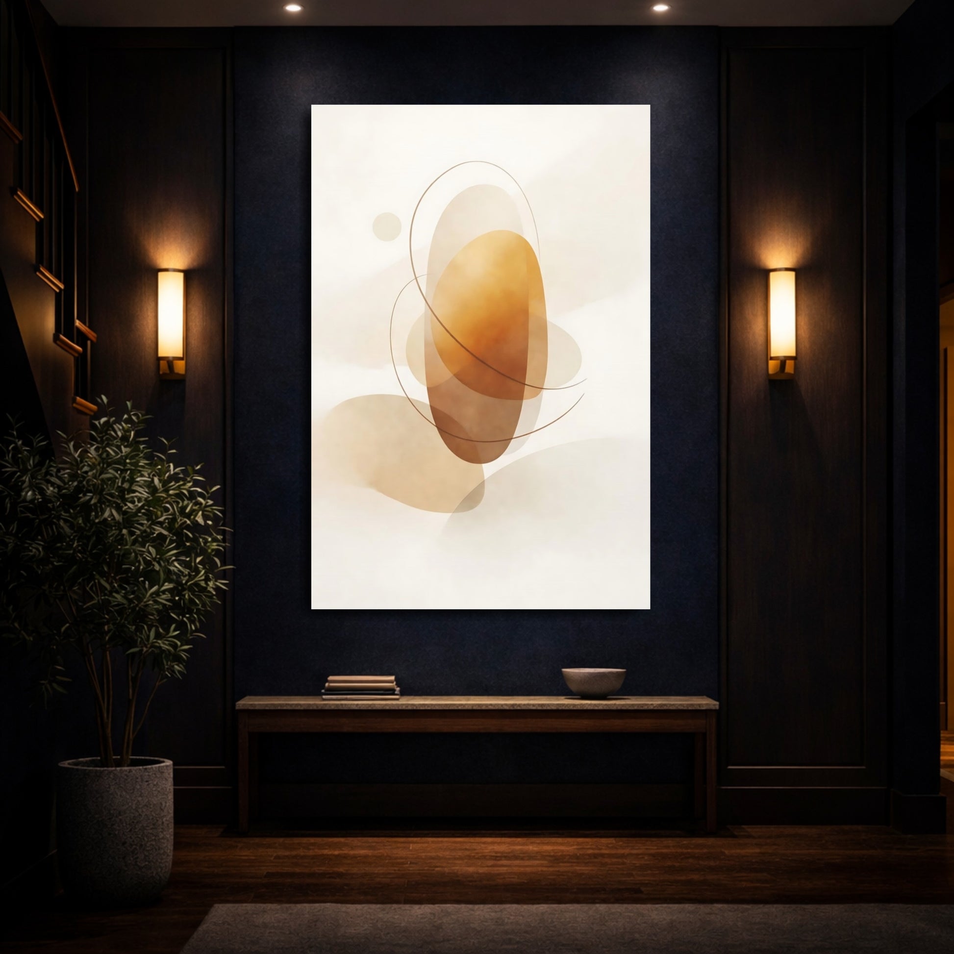 Mockup 3. Abstract Abstract Forms Brown And Beige Abstract shown as stretched canvas wall art