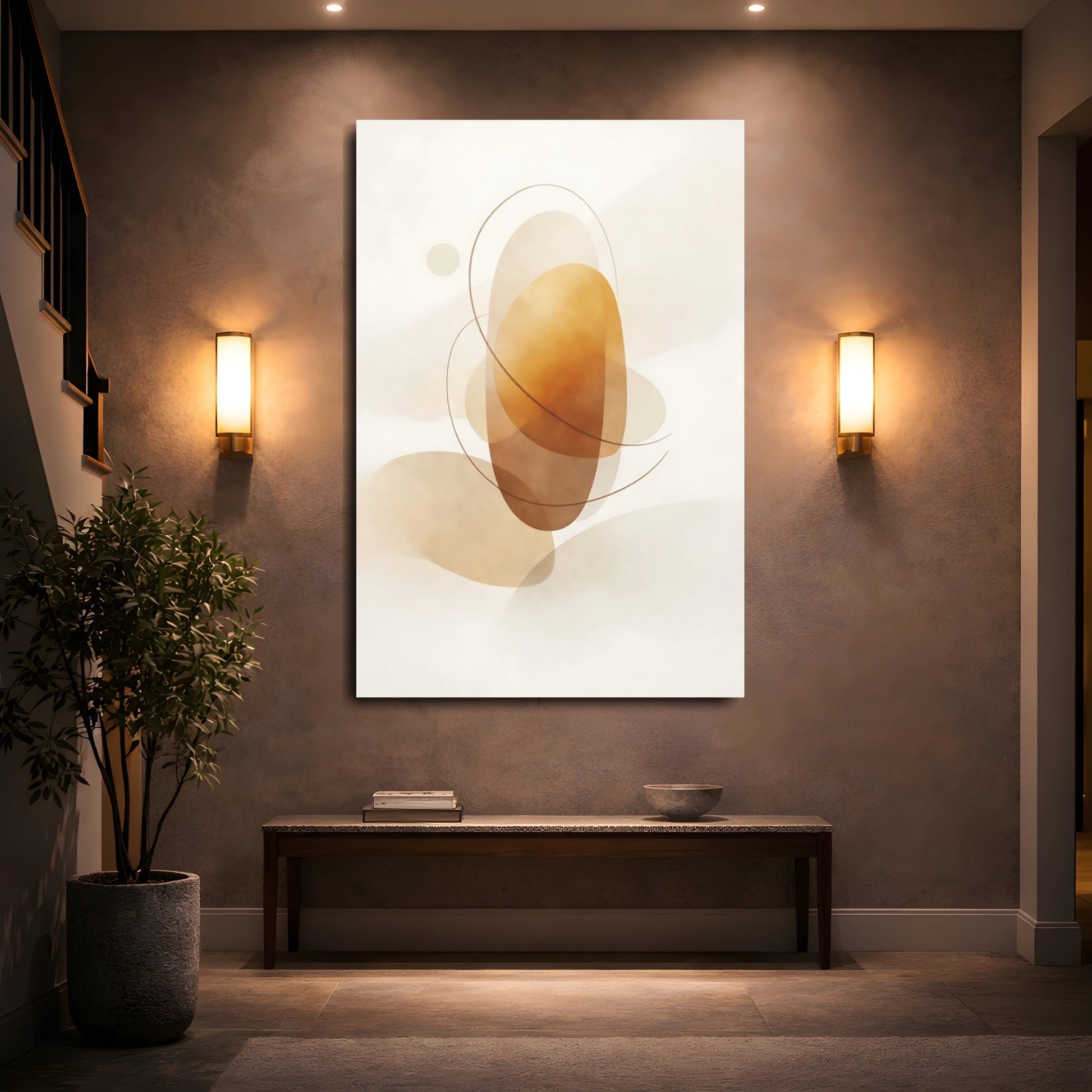 Mockup 4. Abstract Abstract Forms Brown And Beige Abstract shown as stretched canvas wall art
