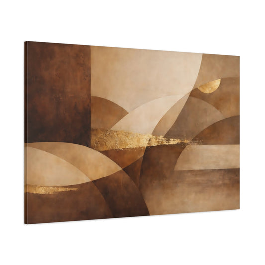 Main Mockup. Abstract Abstract Forms Brown Gold Abstract shown as stretched canvas wall art