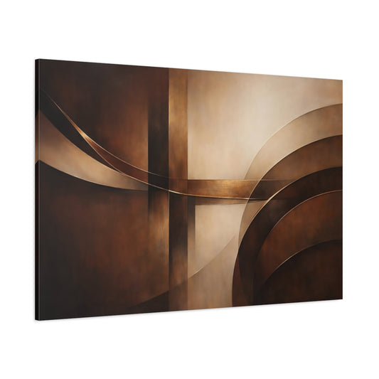 Main Mockup. Abstract Abstract Forms Brown Gold Abstract shown as stretched canvas wall art