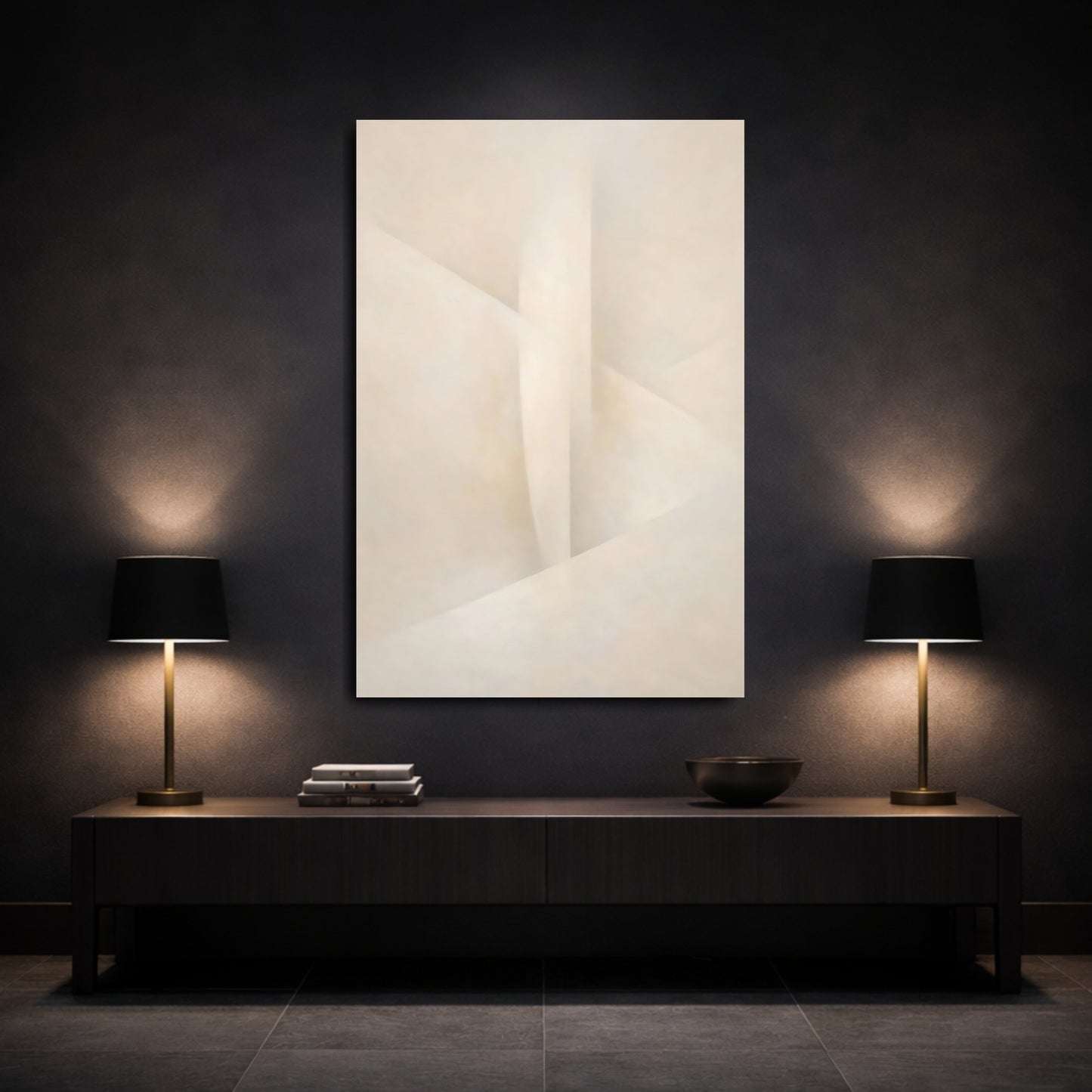 Mockup 2. Abstract Abstract Forms Cream And Beige shown as stretched canvas wall art