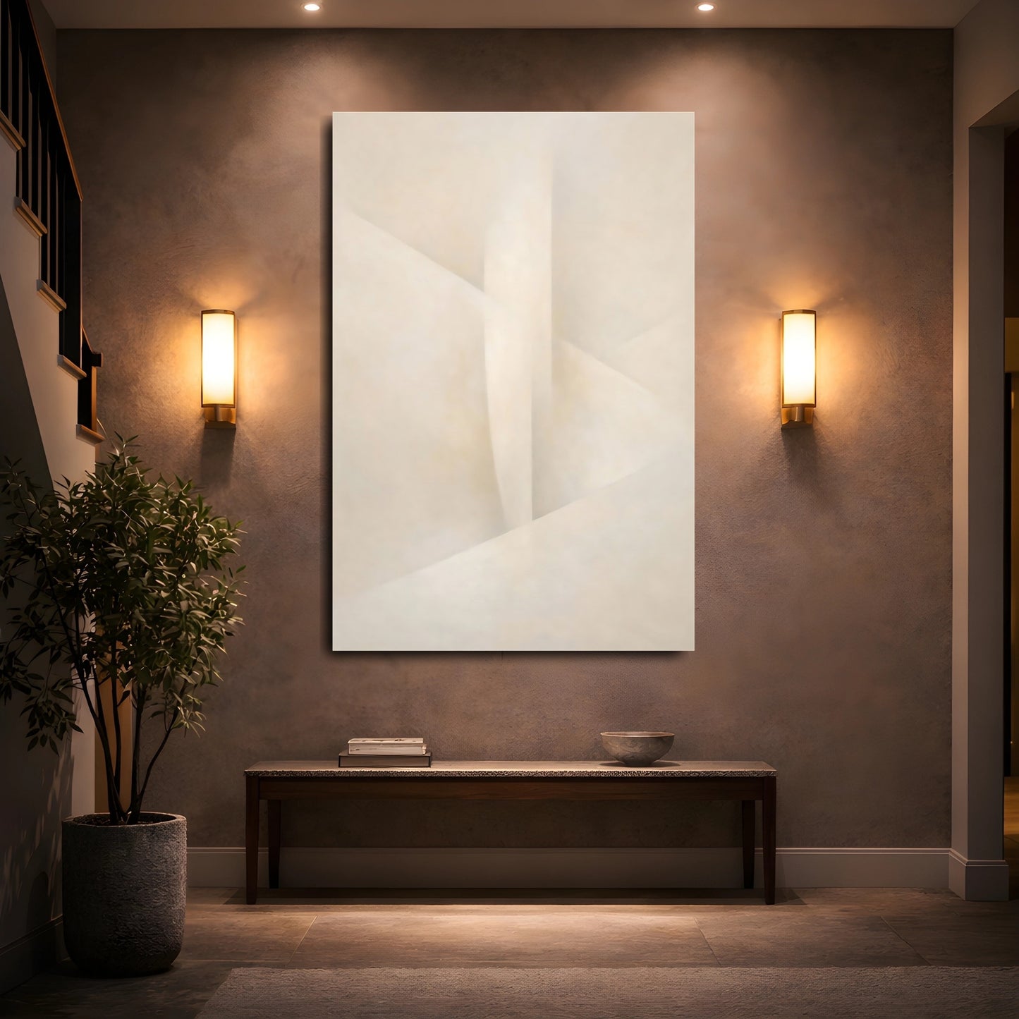 Mockup 4. Abstract Abstract Forms Cream And Beige shown as stretched canvas wall art
