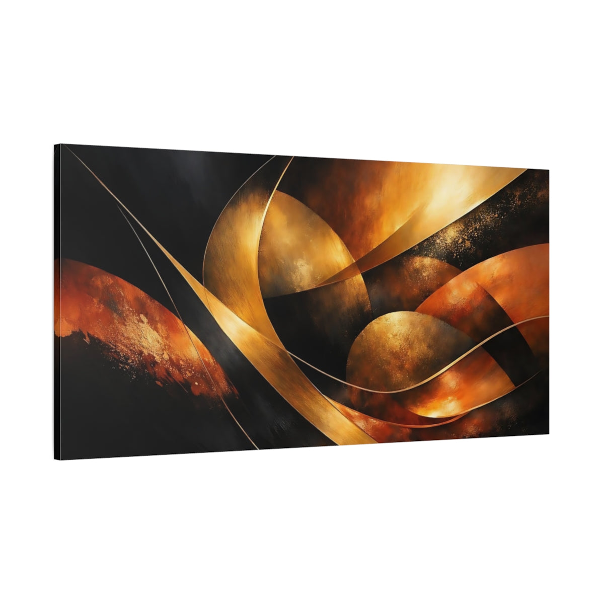 Main Mockup. Abstract Abstract Forms Gold And Black shown as stretched canvas wall art