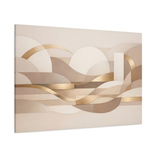 Main Mockup. Abstract Abstract Forms Gold And Neutral Abstract shown as stretched canvas wall art