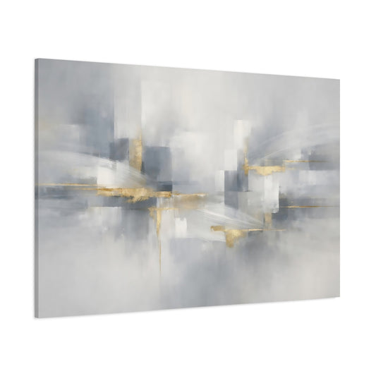 Main Mockup. Abstract Abstract Forms Gray And Gold Abstract shown as stretched canvas wall art