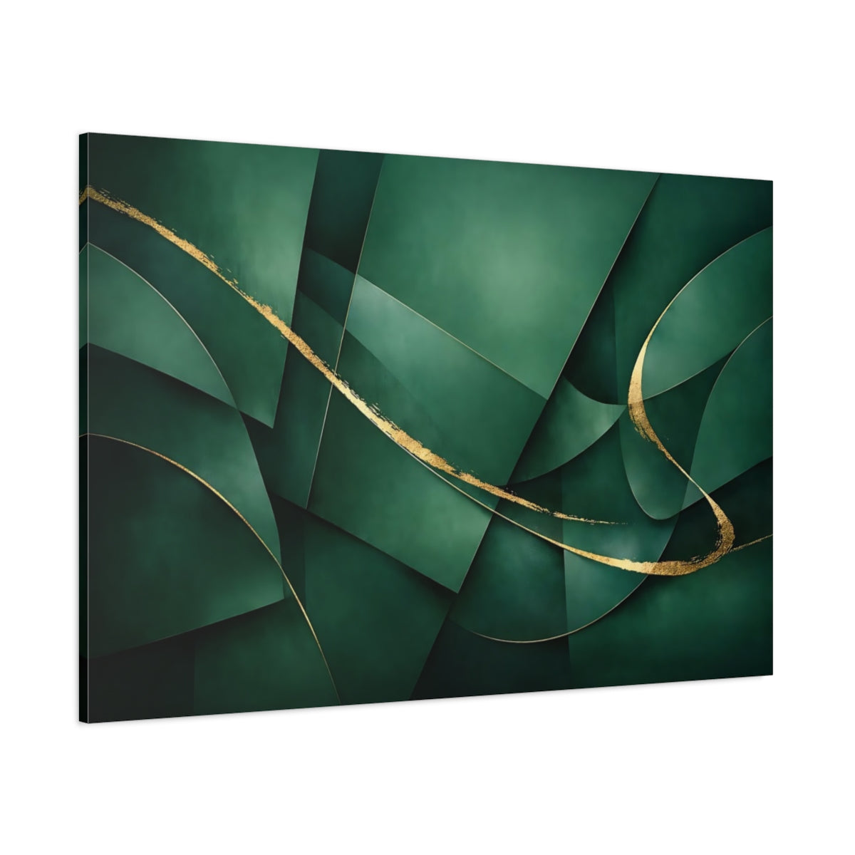 Main Mockup. Abstract Abstract Forms Green And Gold shown as stretched canvas wall art