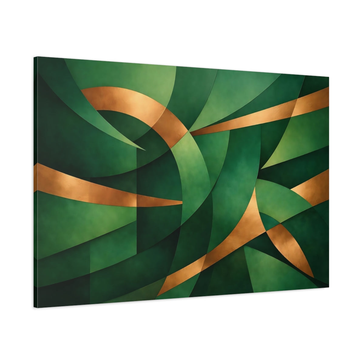 Main Mockup. Abstract Abstract Forms Green And Gold shown as stretched canvas wall art