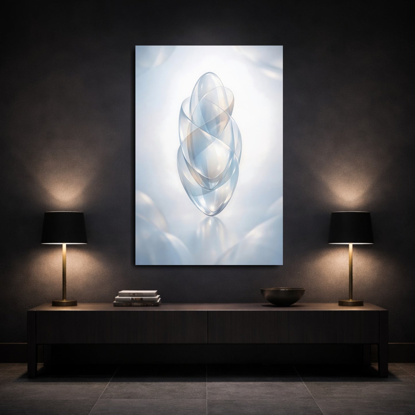Mockup 2. Abstract Abstract Forms Light Blue Abstract shown as stretched canvas wall art