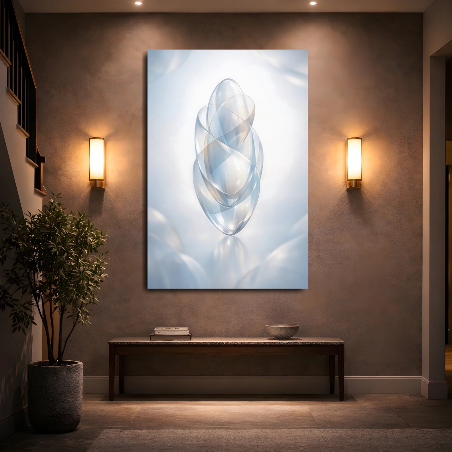 Mockup 4. Abstract Abstract Forms Light Blue Abstract shown as stretched canvas wall art