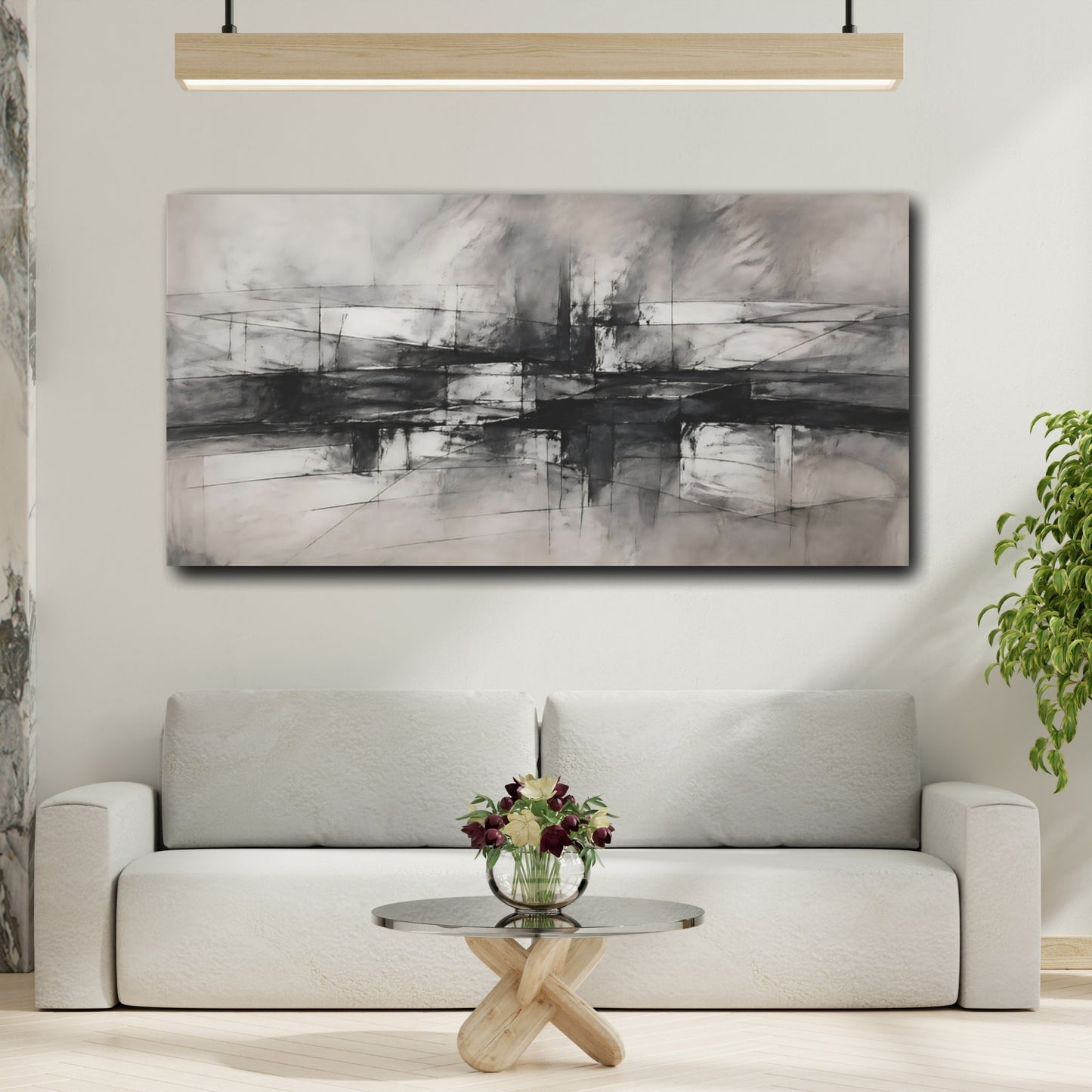 Mockup 3. Abstract Abstract Forms Monochrome Abstract shown as stretched canvas wall art