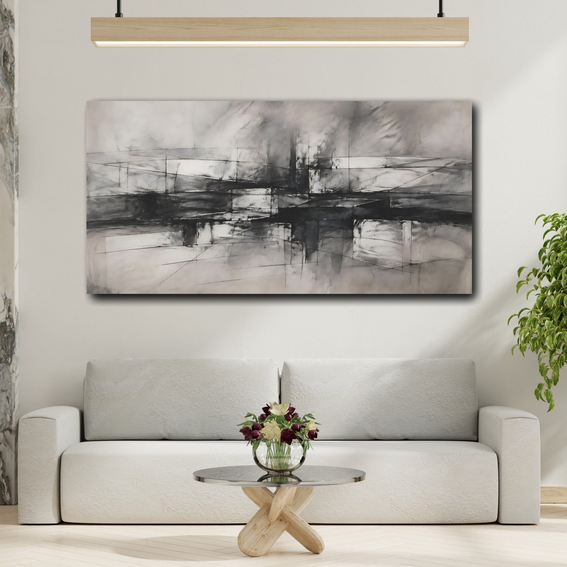 Mockup 3. Abstract Abstract Forms Monochrome Abstract shown as stretched canvas wall art