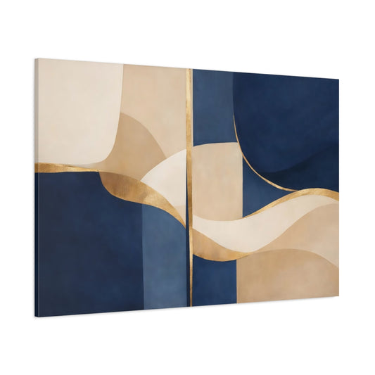Main Mockup. Abstract Abstract Forms Navy And Gold shown as stretched canvas wall art