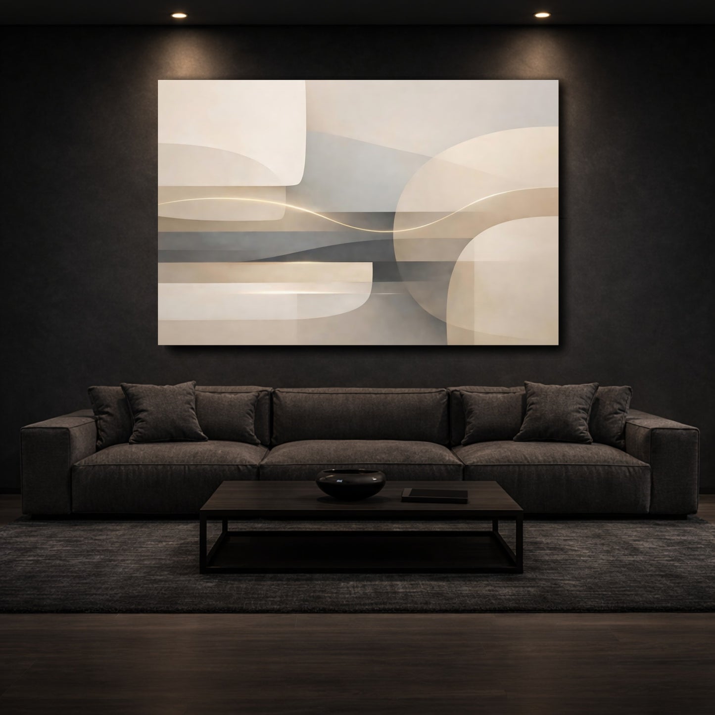 Mockup 2. Abstract Abstract Forms Neutral Abstract shown as stretched canvas wall art