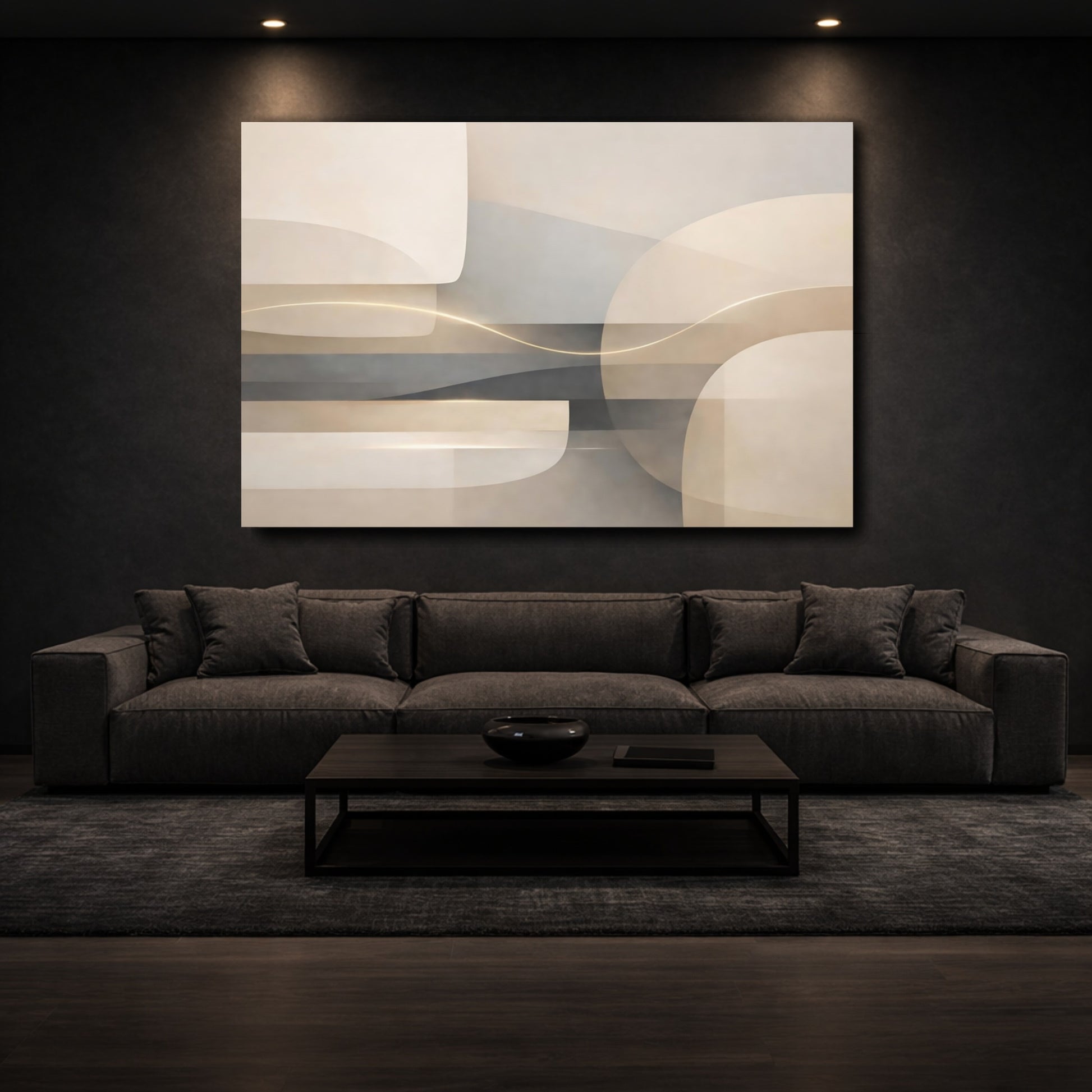 Mockup 2. Abstract Abstract Forms Neutral Abstract shown as stretched canvas wall art