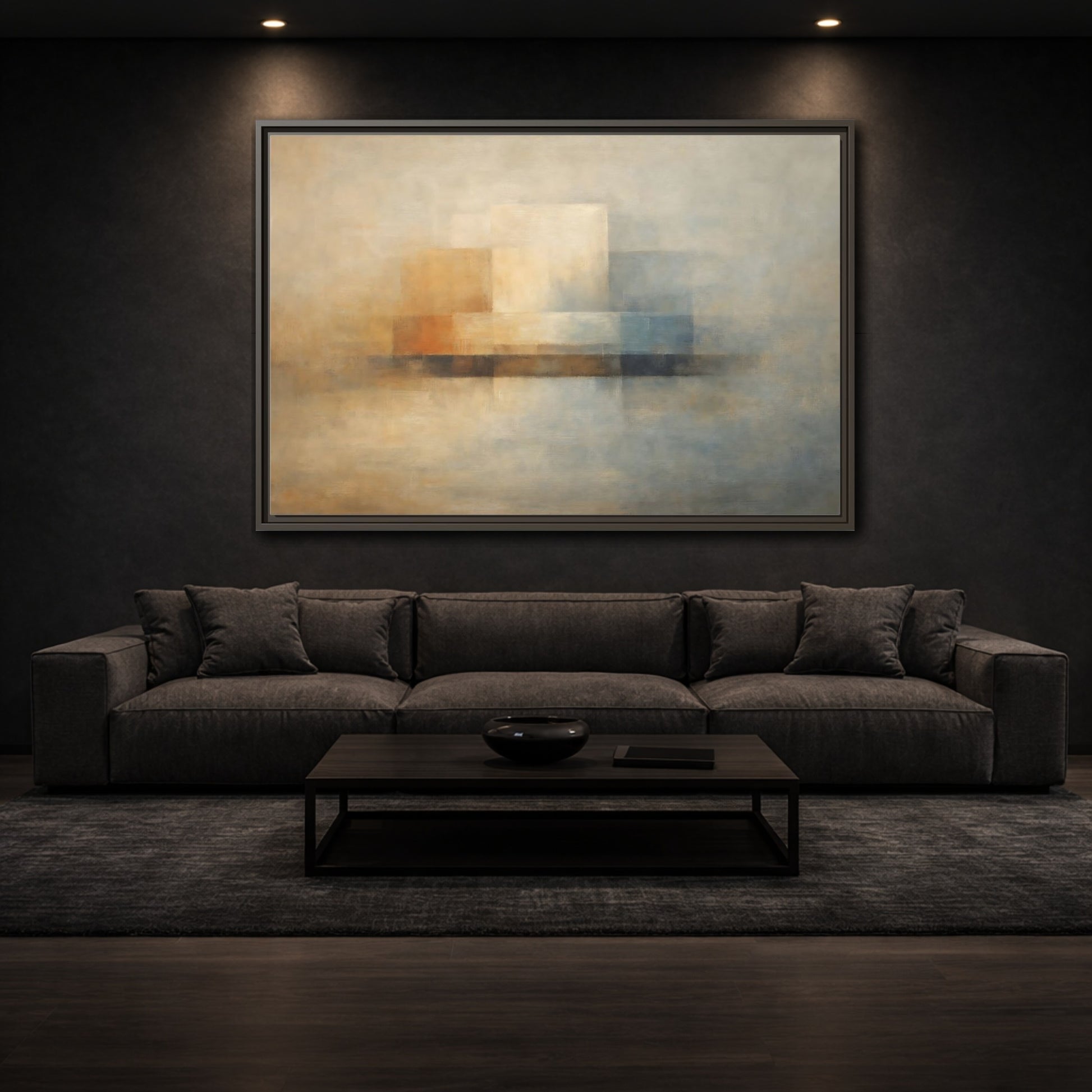Mockup 2. Abstract Abstract Forms Neutral Abstract shown as stretched canvas wall art