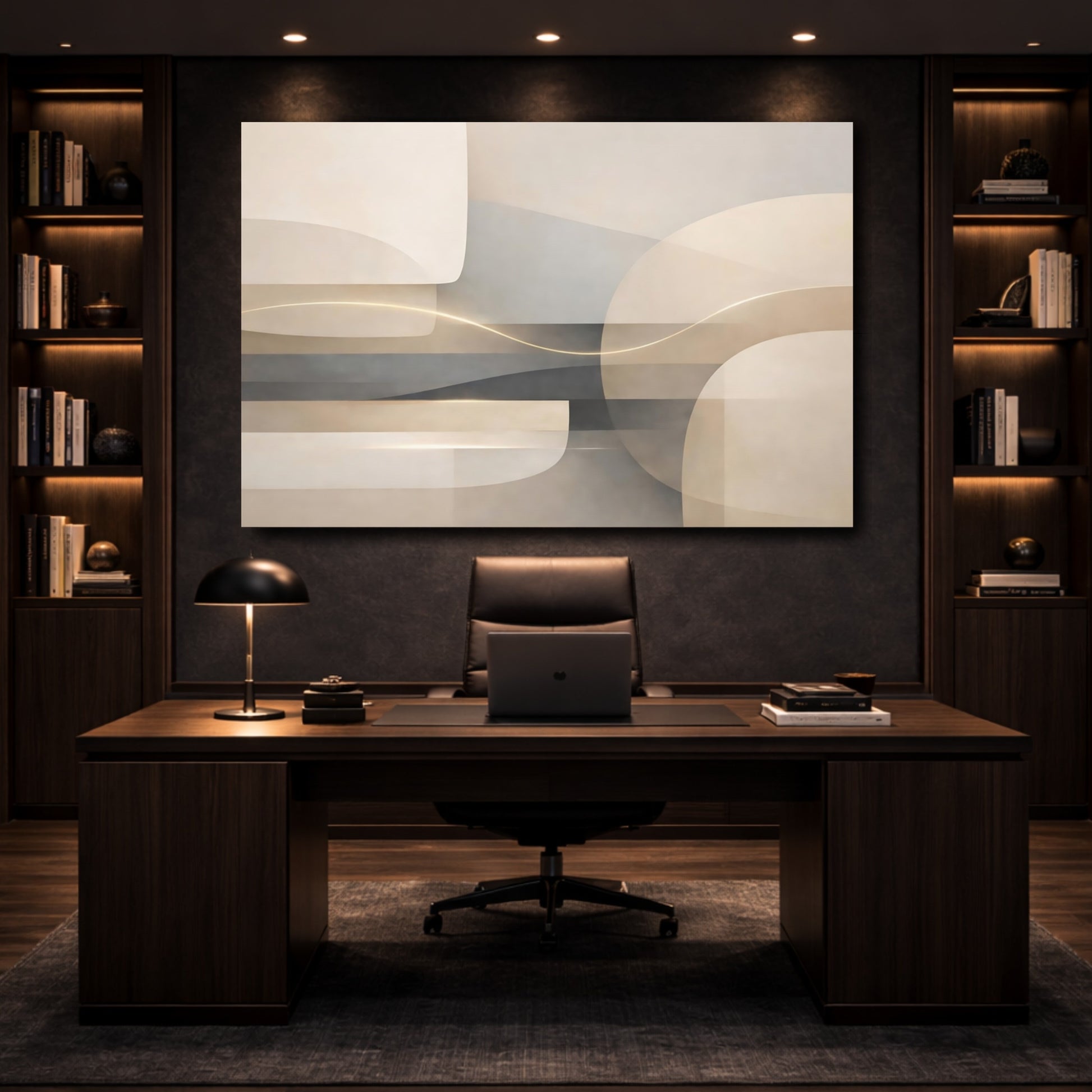 Mockup 4. Abstract Abstract Forms Neutral Abstract shown as stretched canvas wall art