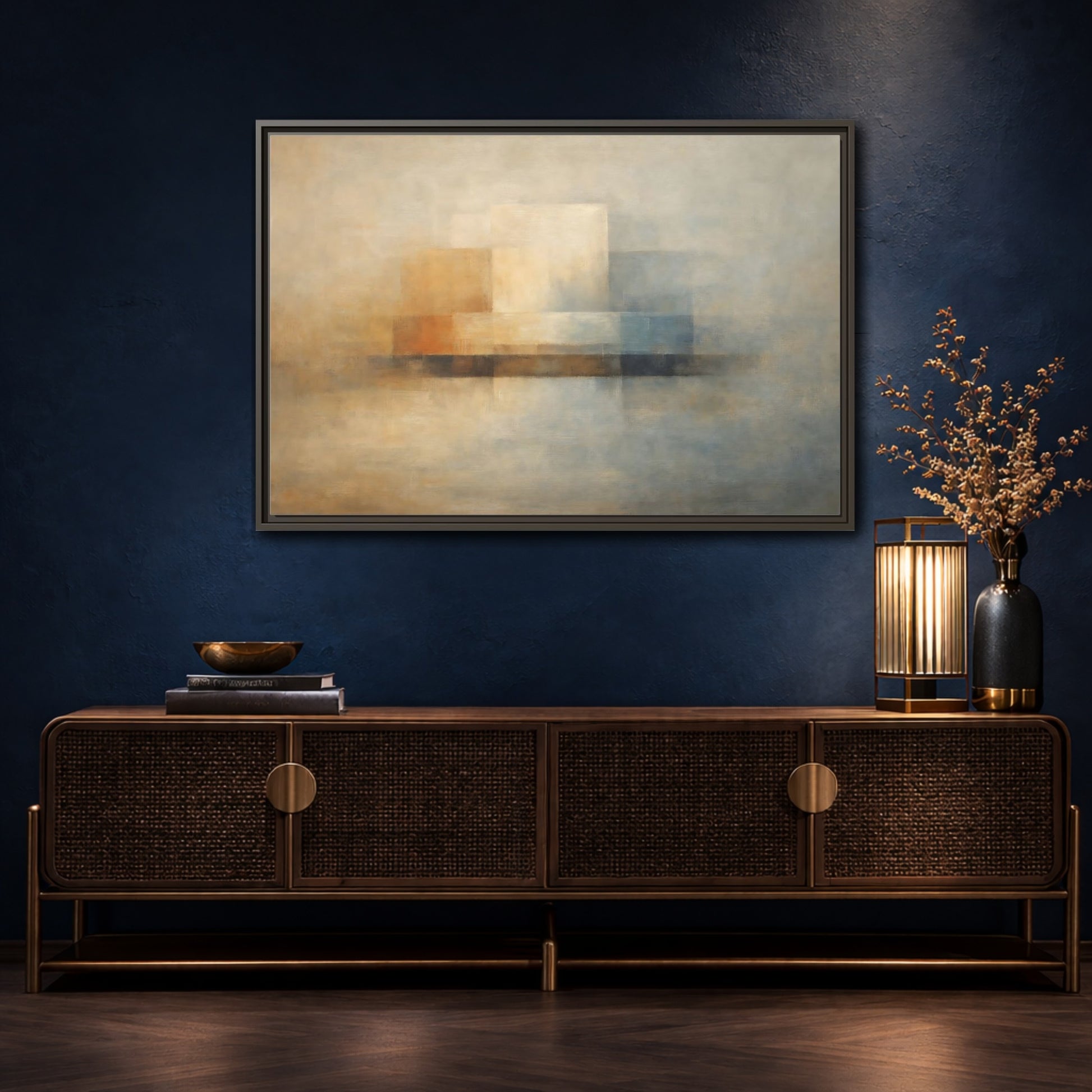 Mockup 4. Abstract Abstract Forms Neutral Abstract shown as stretched canvas wall art