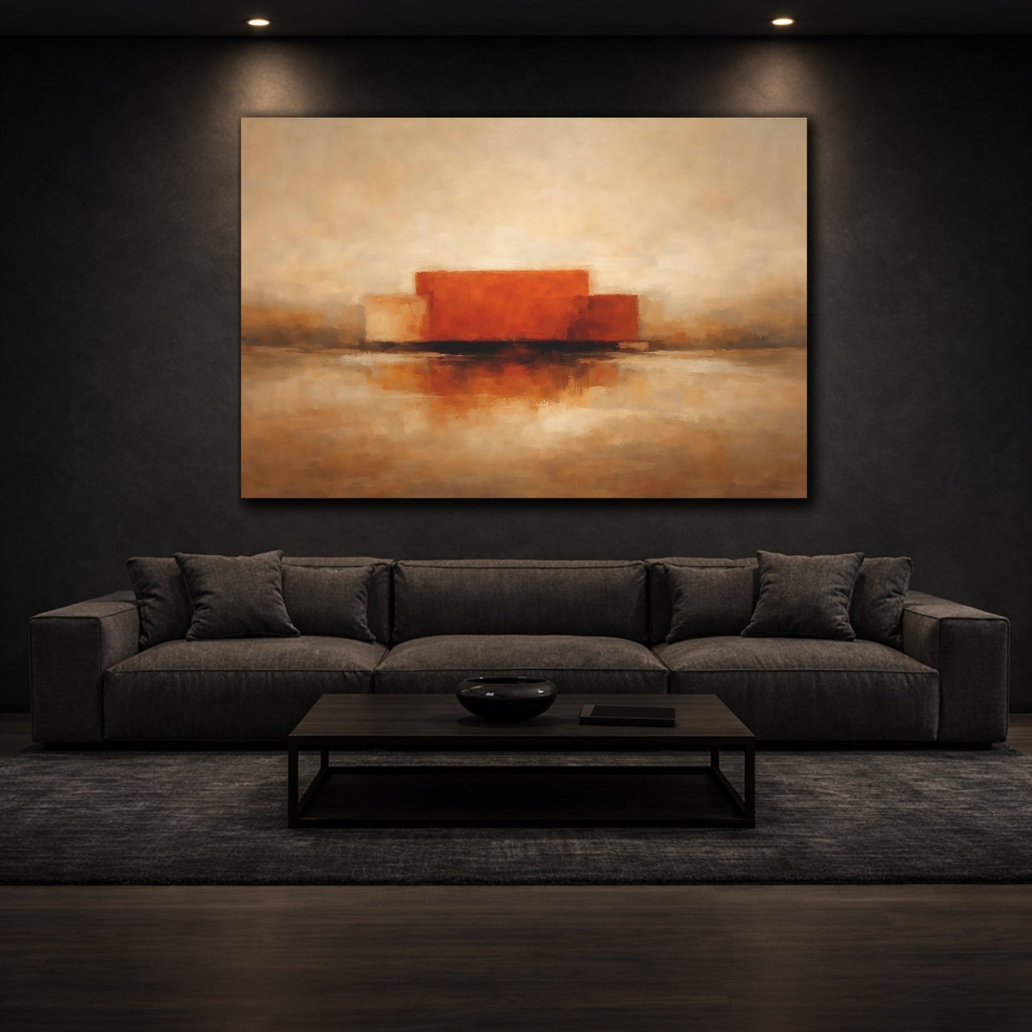 Mockup 2. Abstract Abstract Forms Orange And Brown shown as stretched canvas wall art