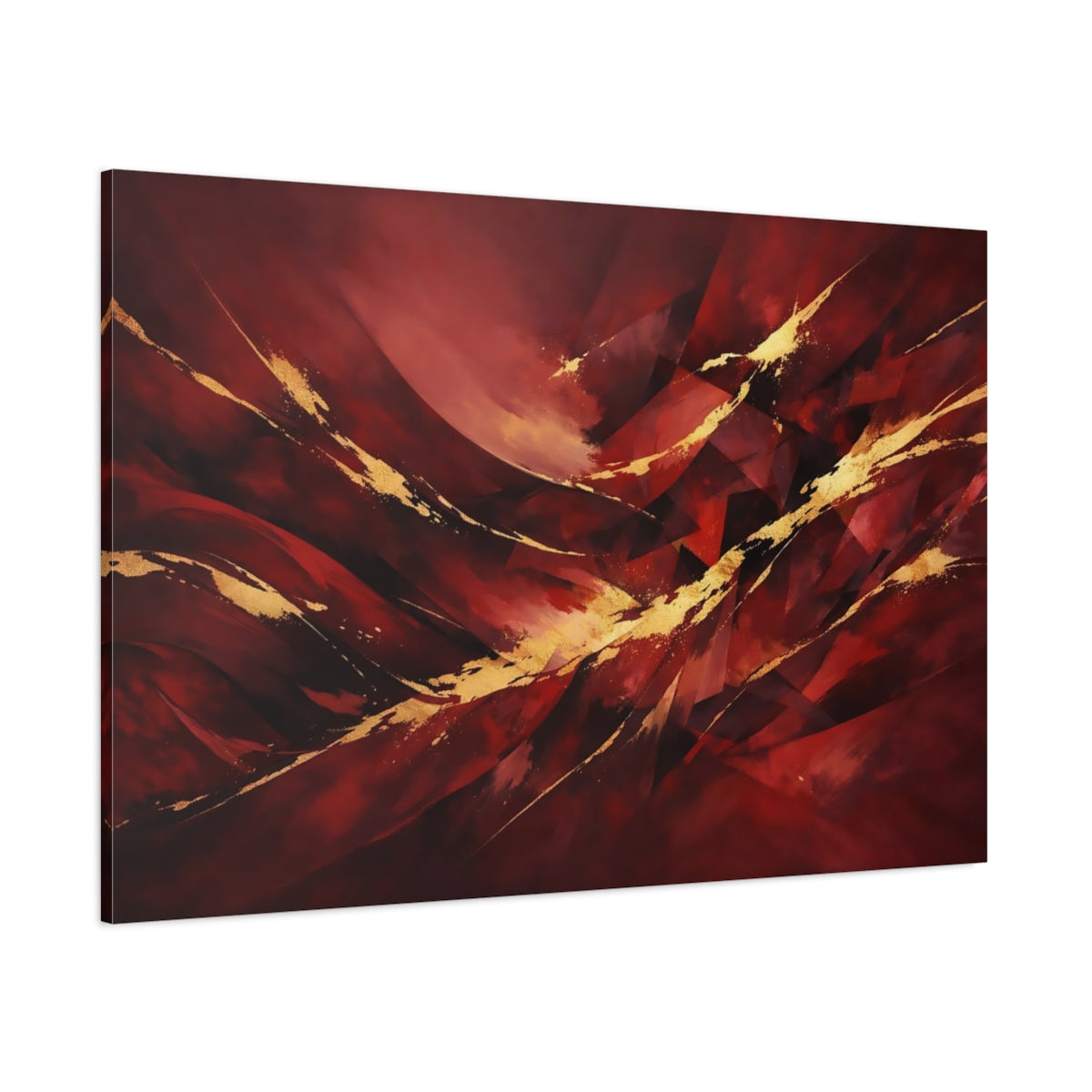 Main Mockup. Abstract Abstract Forms Red Gold Abstract shown as stretched canvas wall art