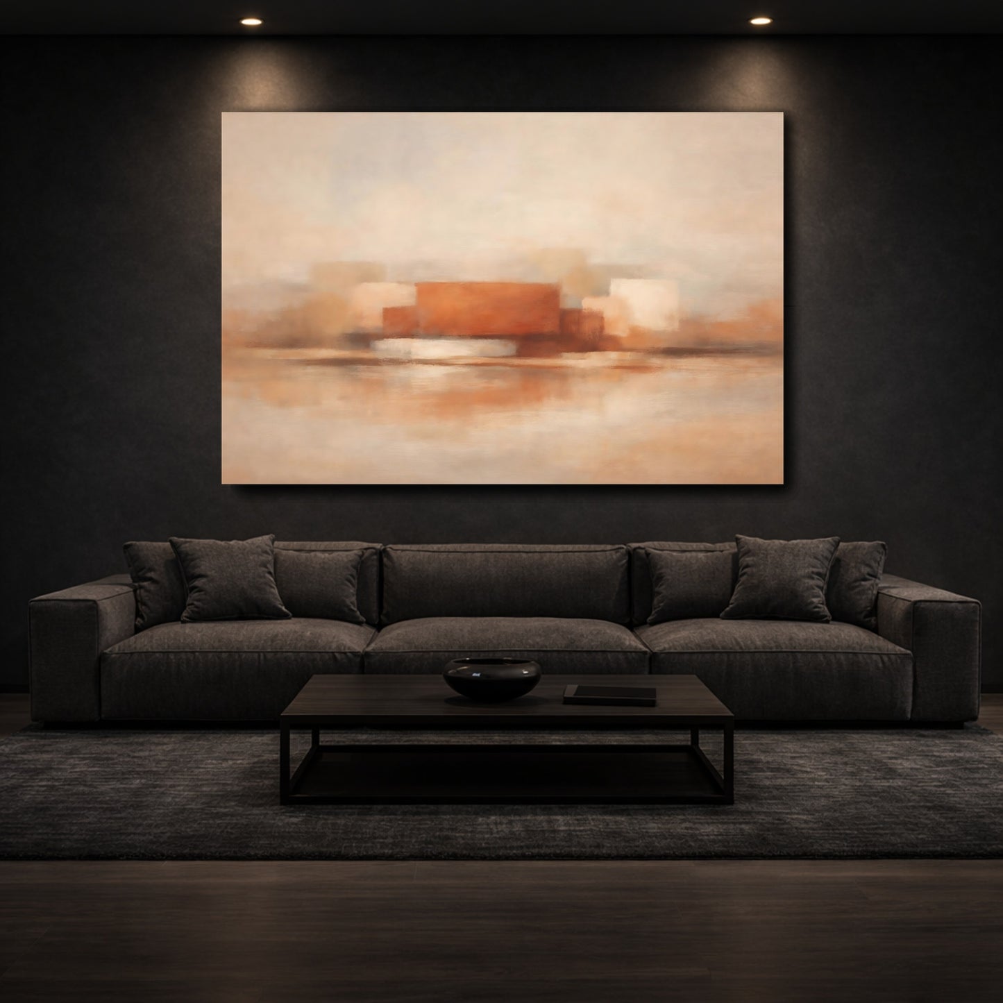 Mockup 2. Abstract Abstract Forms Terracotta Abstract Art shown as stretched canvas wall art
