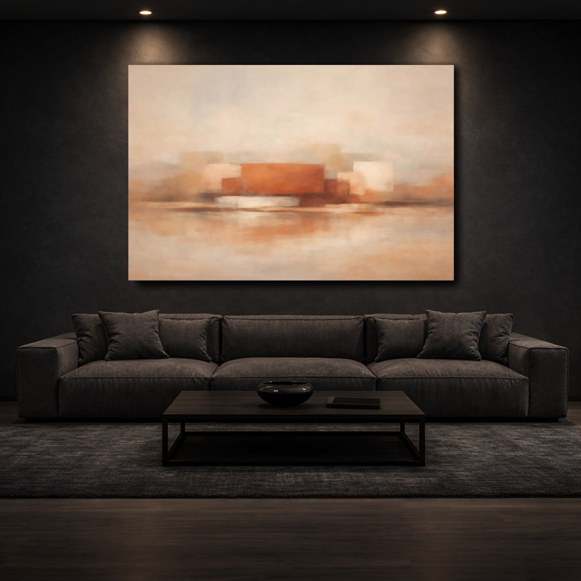 Mockup 2. Abstract Abstract Forms Terracotta Abstract Art shown as stretched canvas wall art