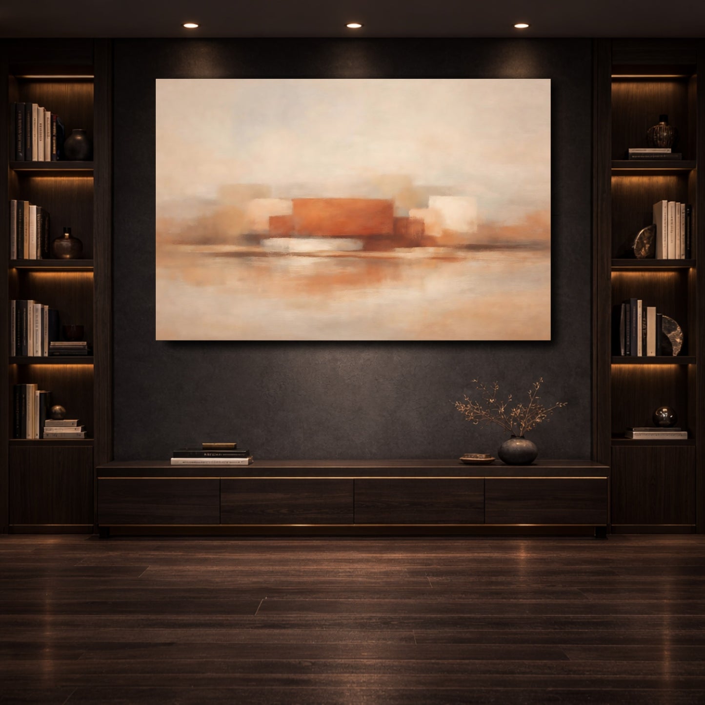 Mockup 3. Abstract Abstract Forms Terracotta Abstract Art shown as stretched canvas wall art