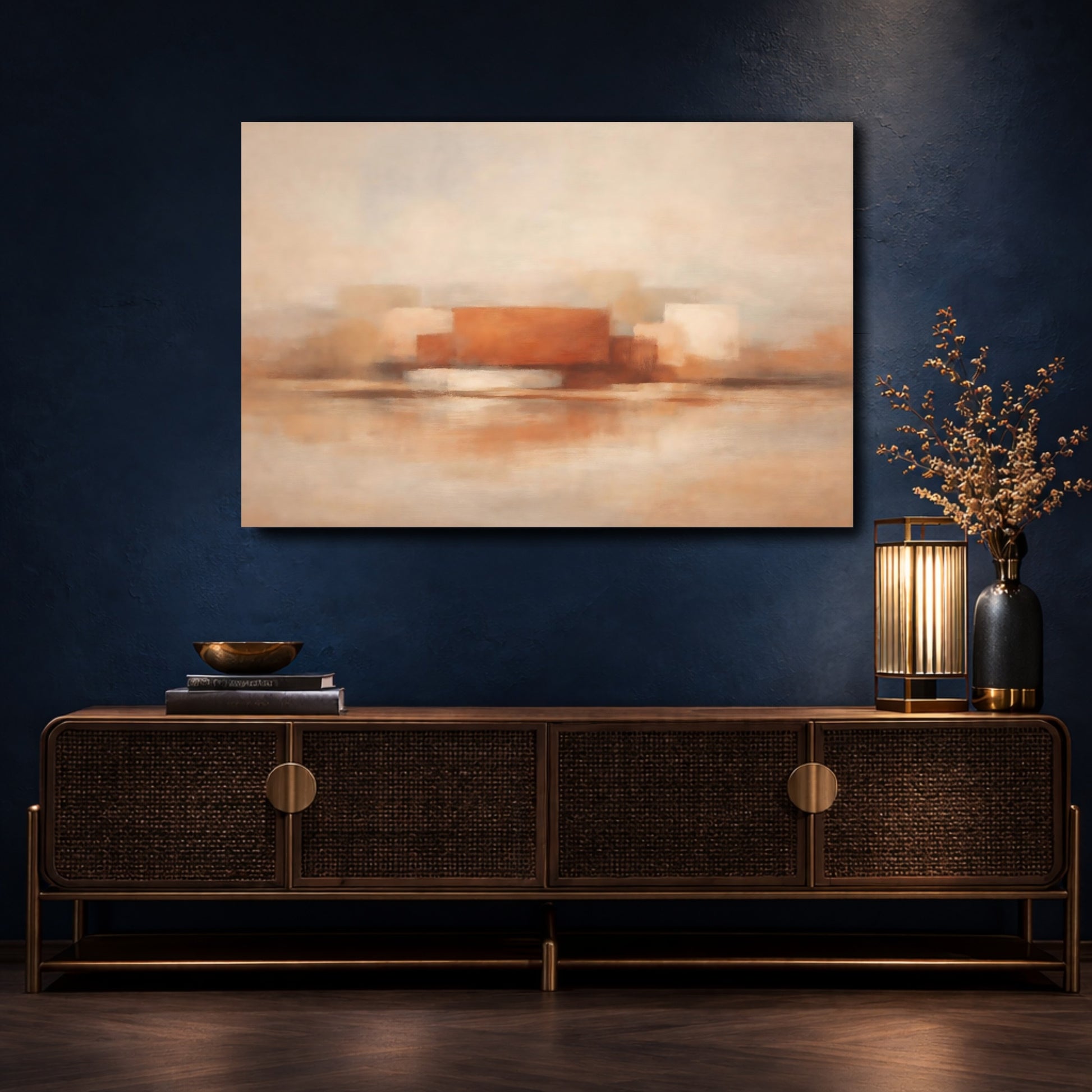 Mockup 4. Abstract Abstract Forms Terracotta Abstract Art shown as stretched canvas wall art