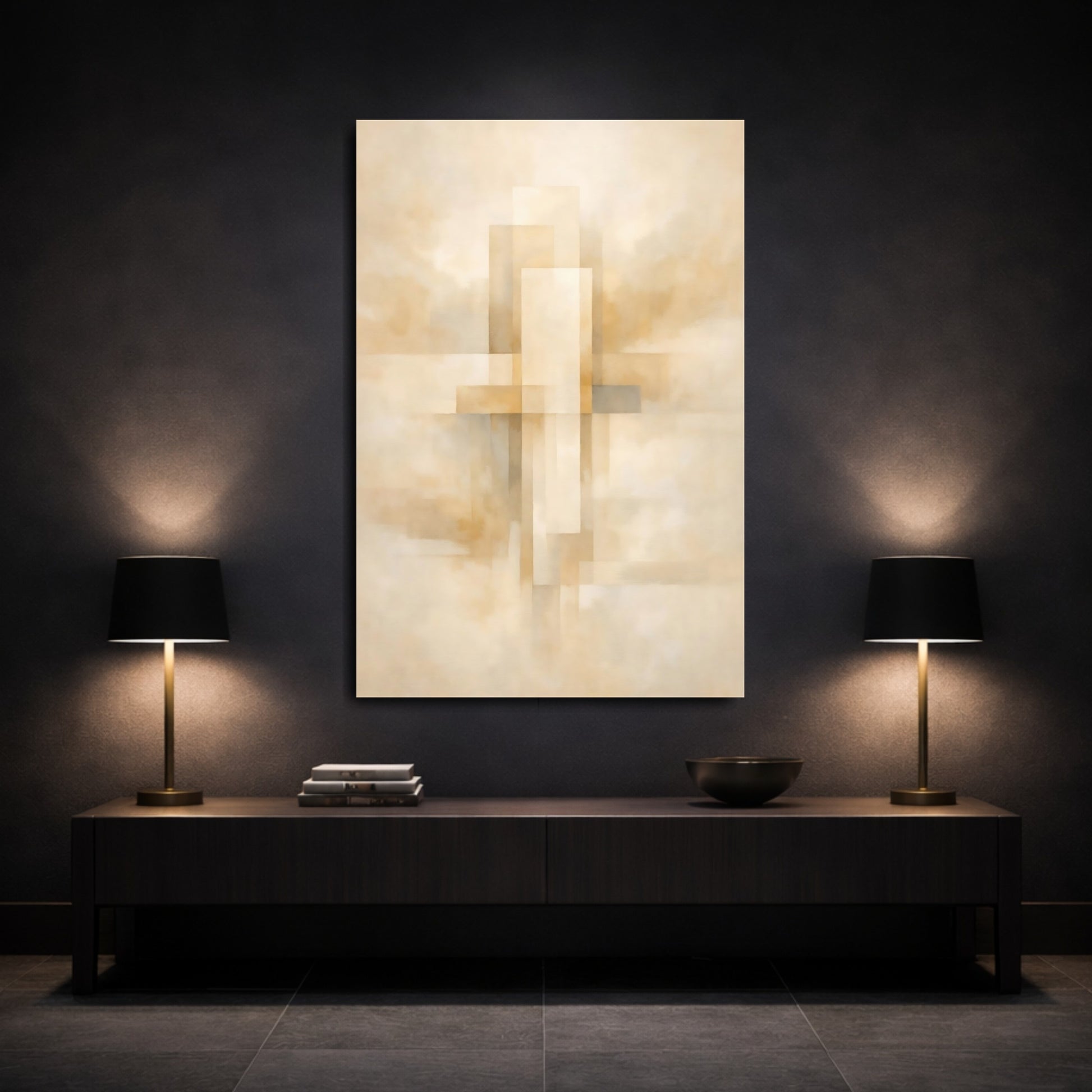 Mockup 2. Abstract Abstract Geometry Beige Brown Abstract shown as stretched canvas wall art