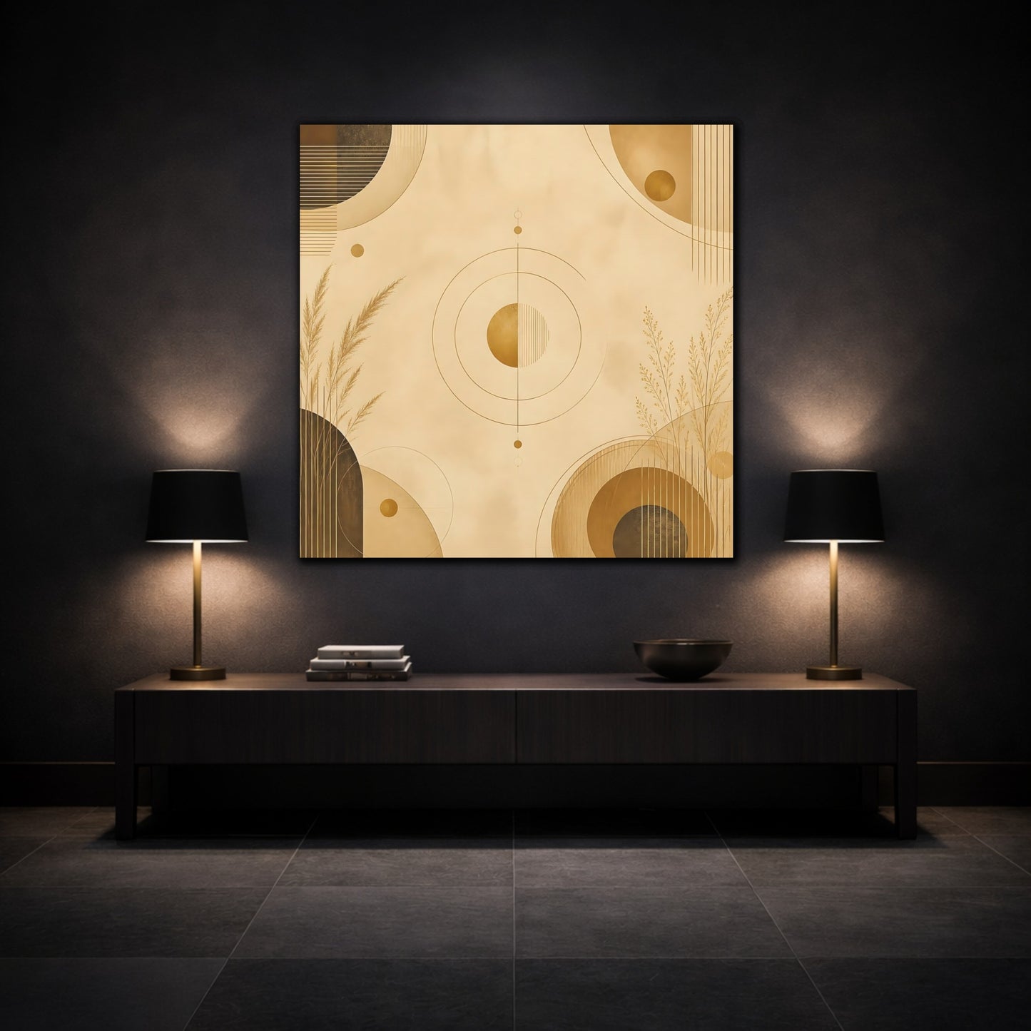 Mockup 3. Abstract Abstract Geometry Gold Abstract Geometric shown as canvas print