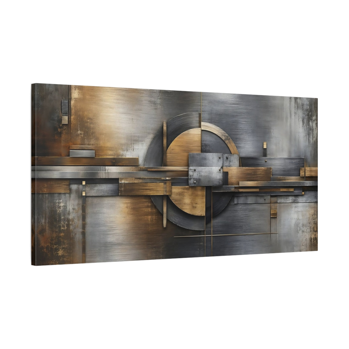 Main Mockup. Abstract Abstract Geometry Gold And Gray shown as stretched canvas wall art